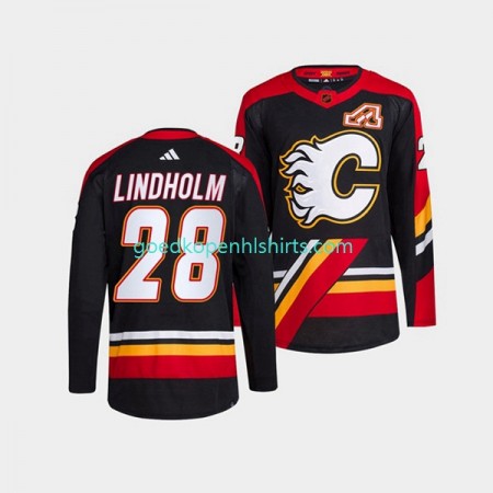 Calgary Flames Elias Lindholm 28 Adidas 2022-2023 Reverse Retro Zwart Authentic Shirt - Mannen